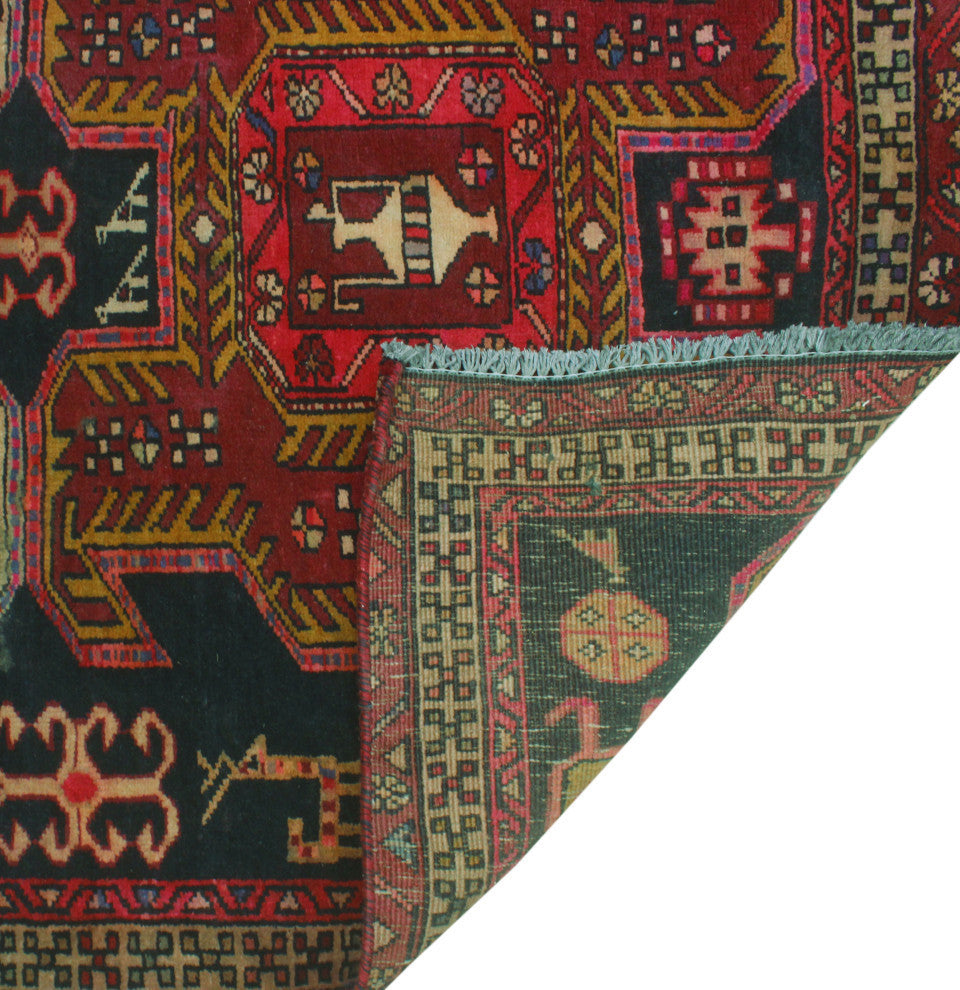 Fine Vintage Distressed Diano Charcoal/Burgundy Runner, 3'7x10'6