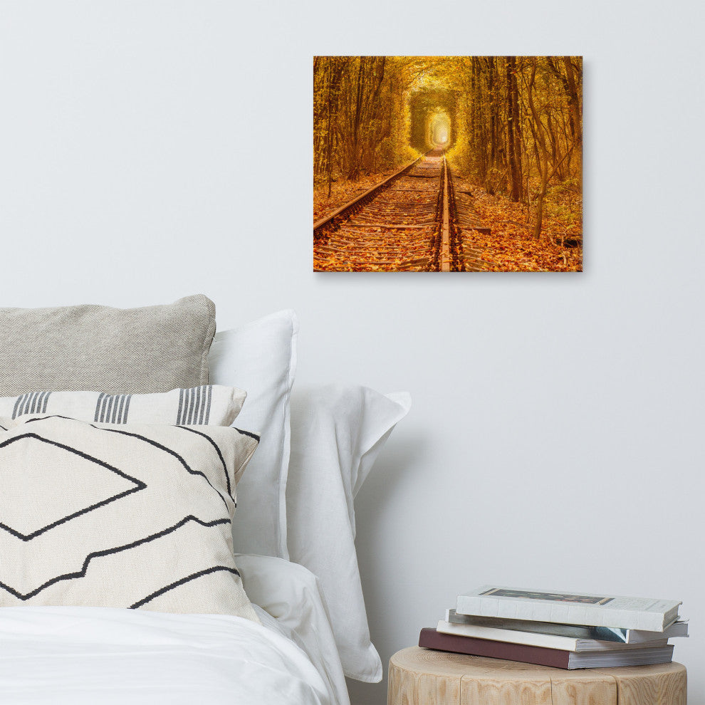 Ukraine Forest Railway Tunnel of Love Landscape Photo Canvas Wall Art Print, 16" X 20"