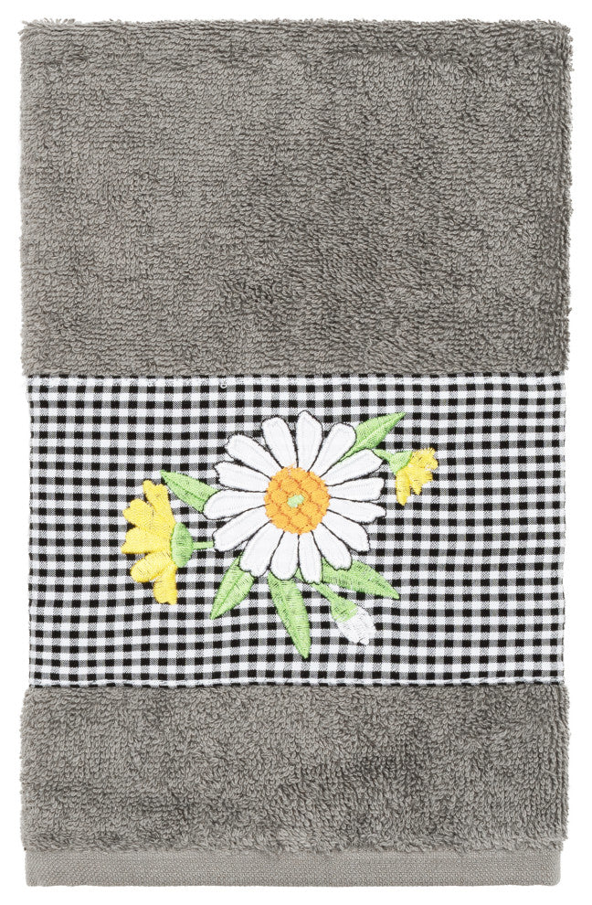 Linum Home Textiles Turkish Cotton Daisy Embellished Hand Towel, Dark Gray
