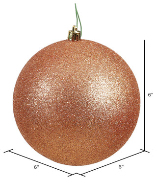 6" Rose Gold Glitter Ball Drilled 4/Bag