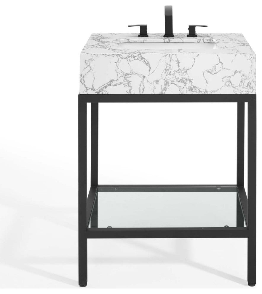Sink Vanity Cabinet, Artificial Marble, Metal, Black White, Modern, Bathroom