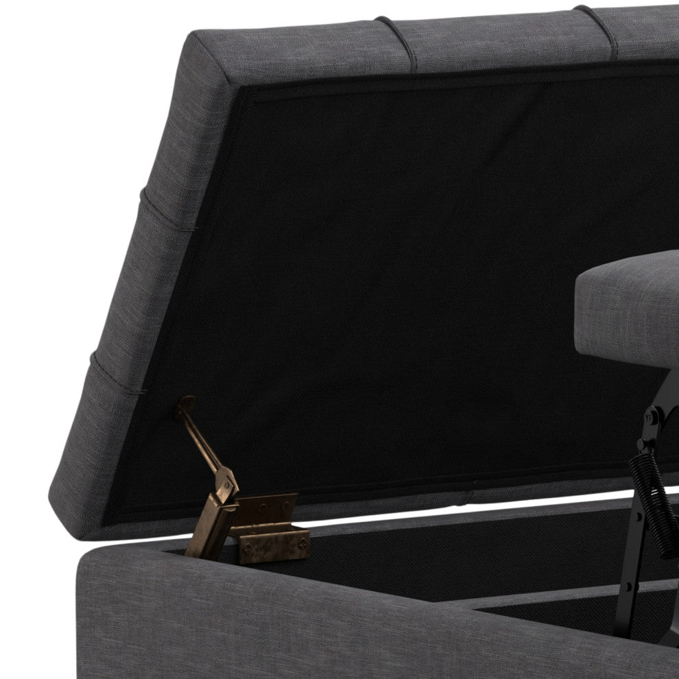 Laura Mid Century Lift Top Storage Ottoman, Slate Grey