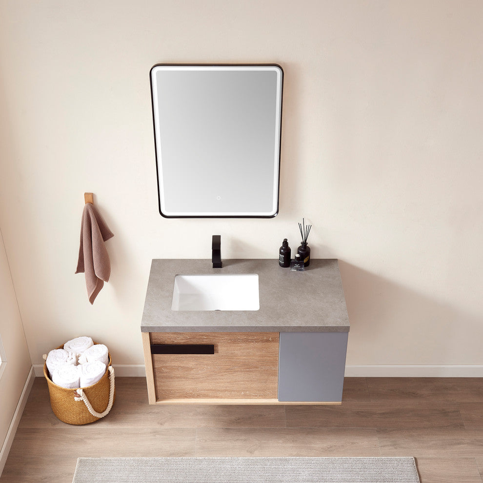 Carcastillo Bath Vanity, Oak With Sintered Stone Top, 40", Without Mirror