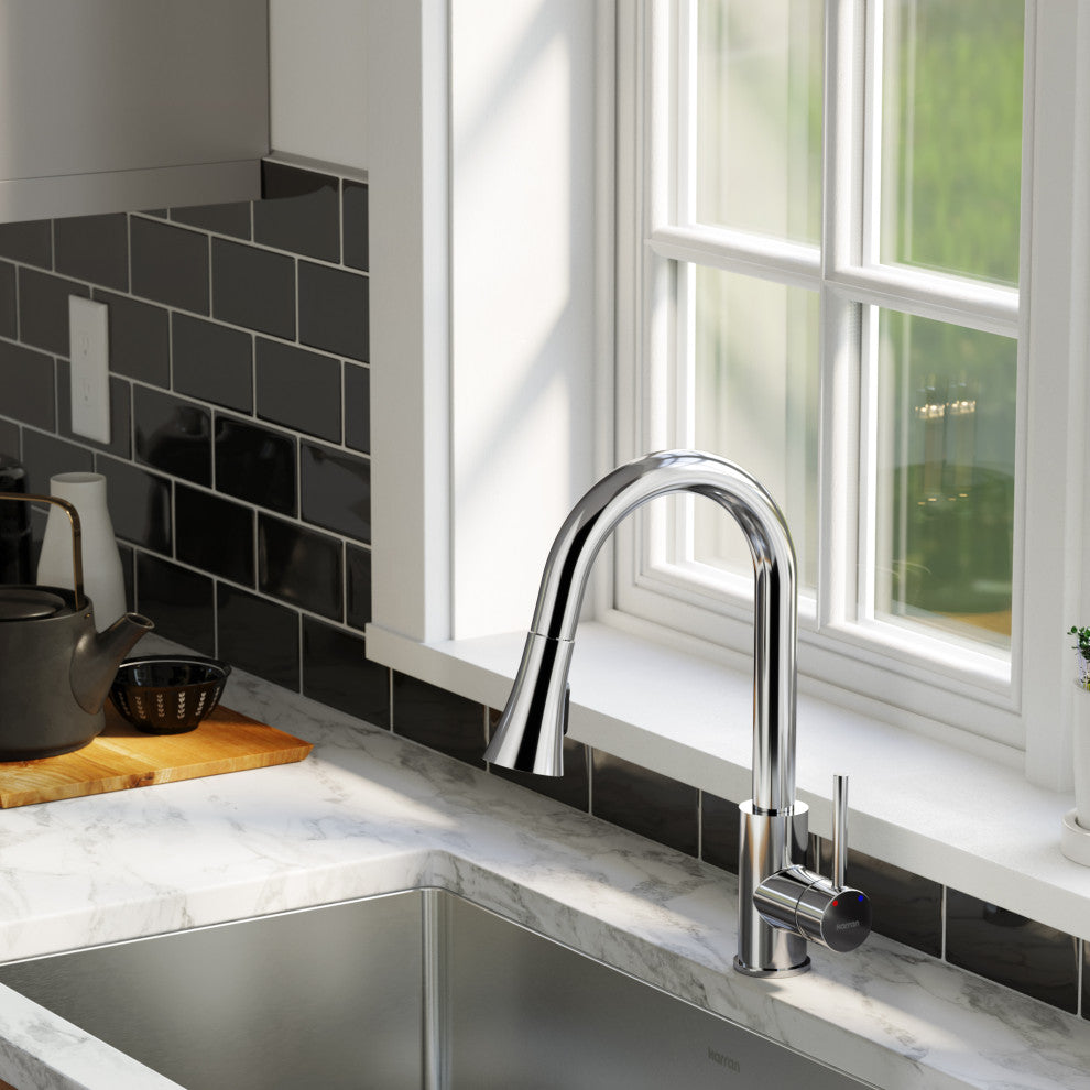 Karran Weybridge Single-Handle Pull-Down Sprayer Kitchen Faucet, Chrome