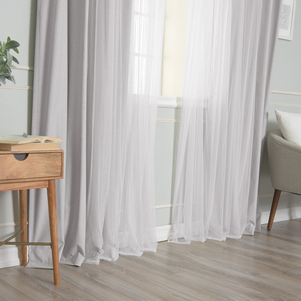 Tulle & Linen Blackout Curtains, Lt. Grey, 52"x96"