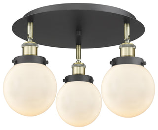Beacon-3 Light 18" Flush Mount-Black Antique Brass, Matte White Glass Shade