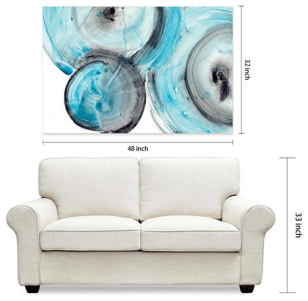 Blue Circles Abstract Wall Art Printed on Frameless Free Floating Tempered Glass