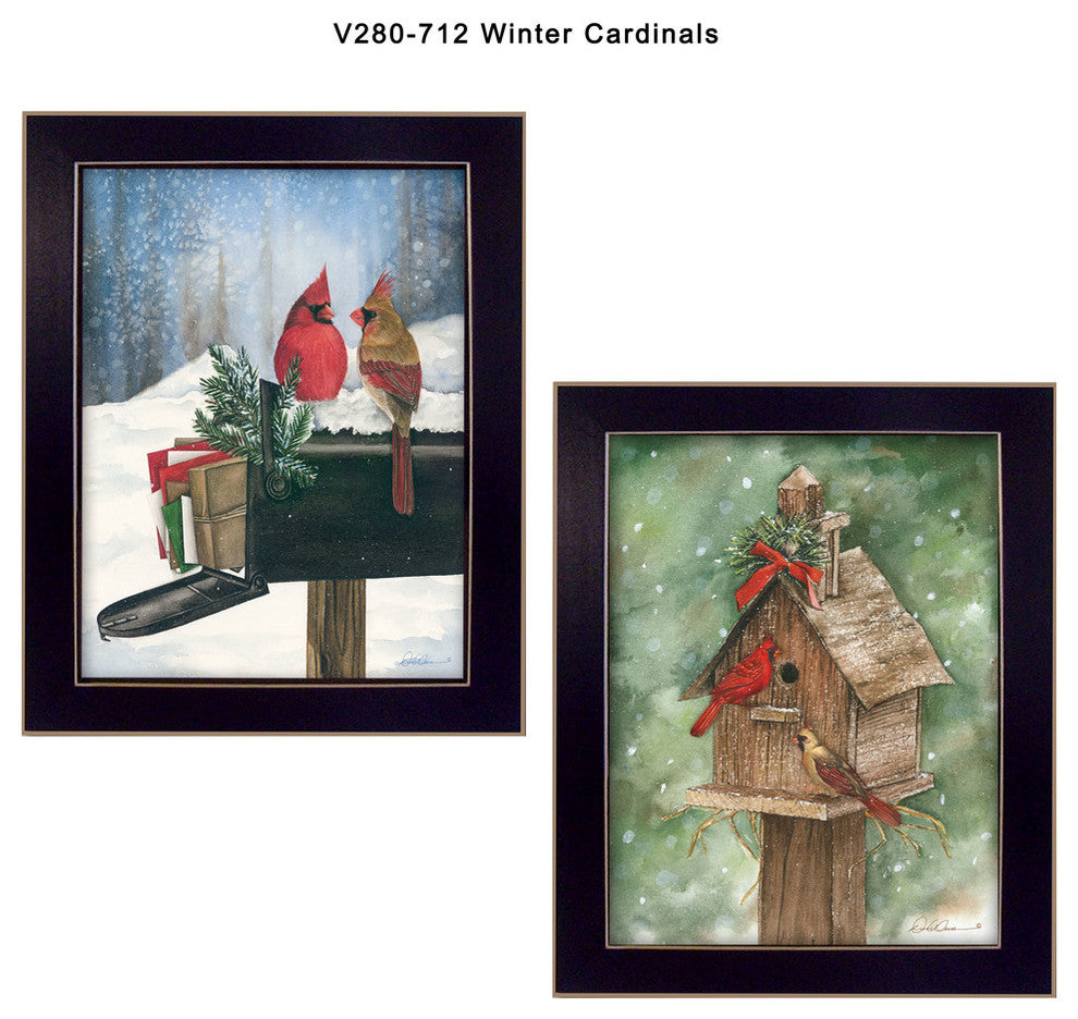 "Winter Cardinals" Collection By Diane Weaver, Printed Wall Art, Black Frame
