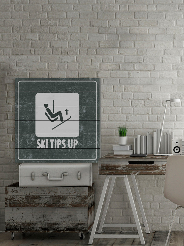 "Ski Tips up Diagram" Painting Print on White Wood, 40"x40"