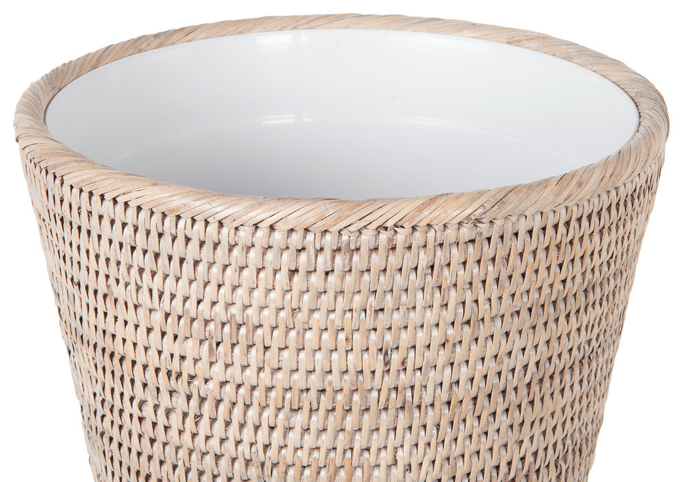 La Jolla Rattan Waste Basket With Plastic Insert, White Wash