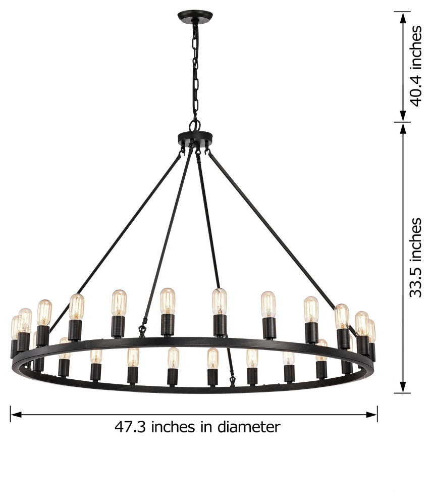Iris 24-light Antique Black Round Chandelier