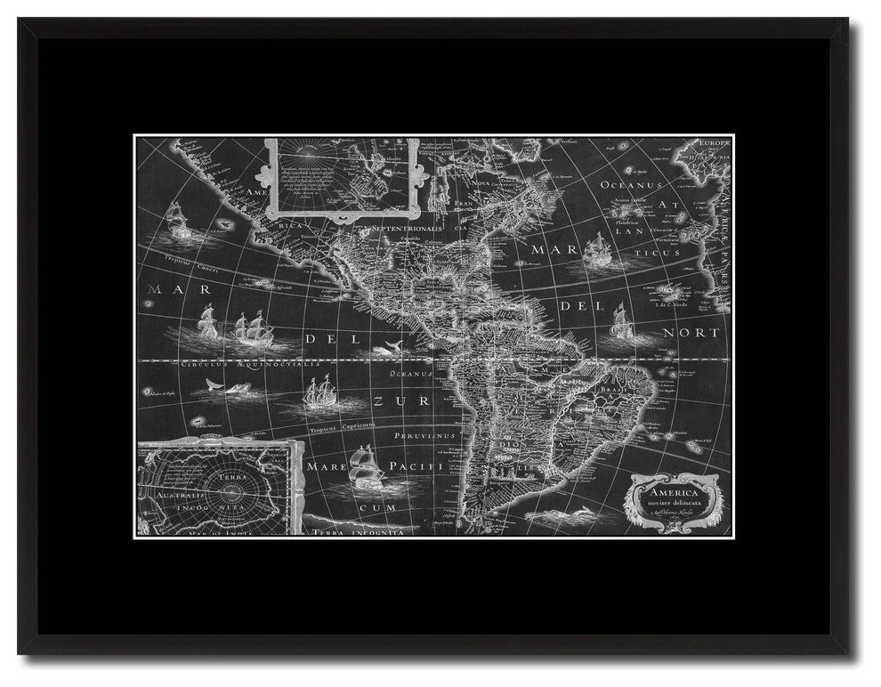 America Vintage Monochrome Map Canvas, 16"x21"