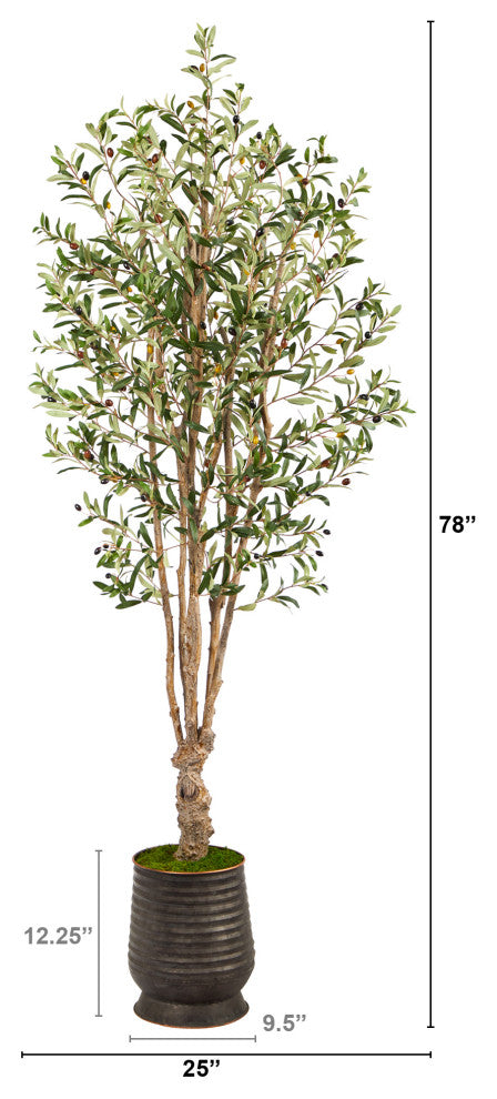 6.5' Olive Artificial Tree, Ribbed Metal Planter