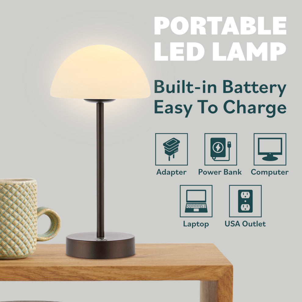 12.5" Modern Minimalist Iron Rechargeable Integrated LED Table Lamp, Nickel