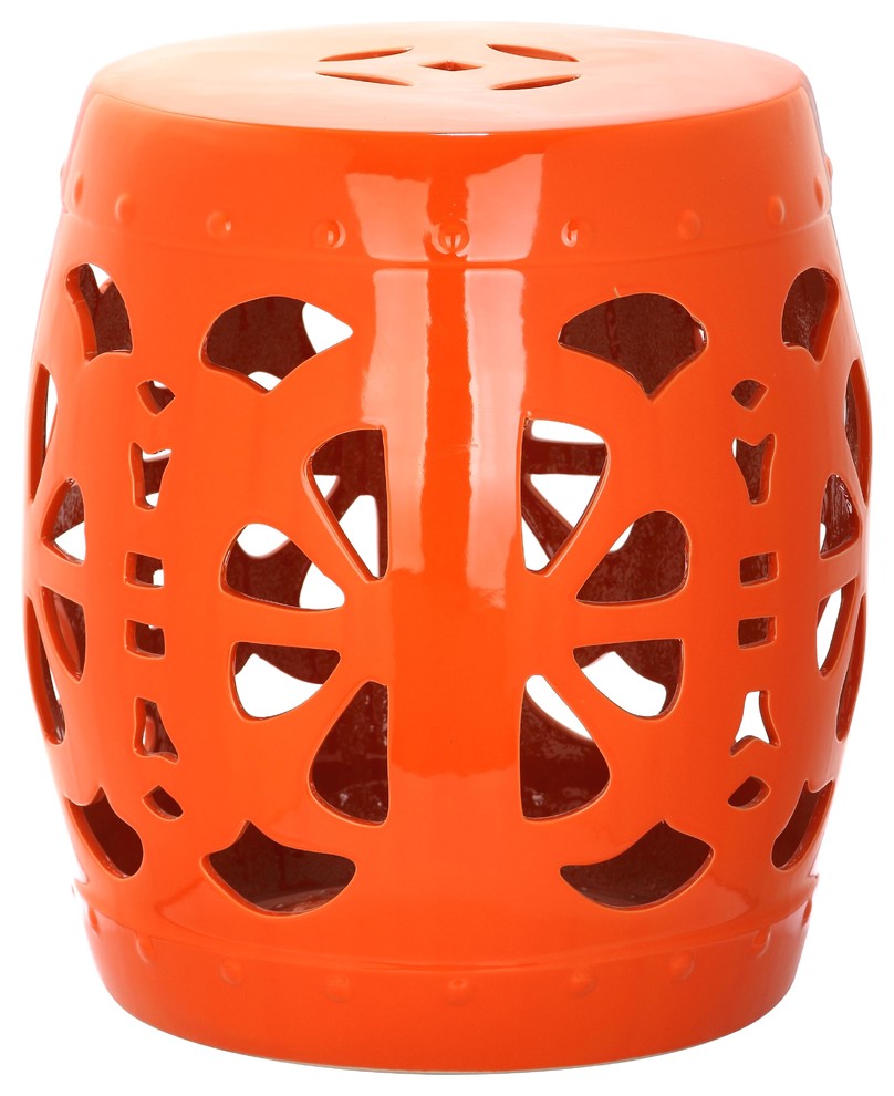 Safavieh Stencil Blossom Garden Stool, Orange