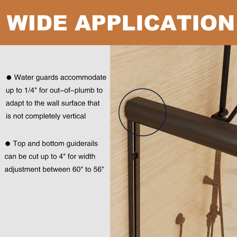60" W x 70" H Framed Traditional Sliding Shower Door, Matte Black