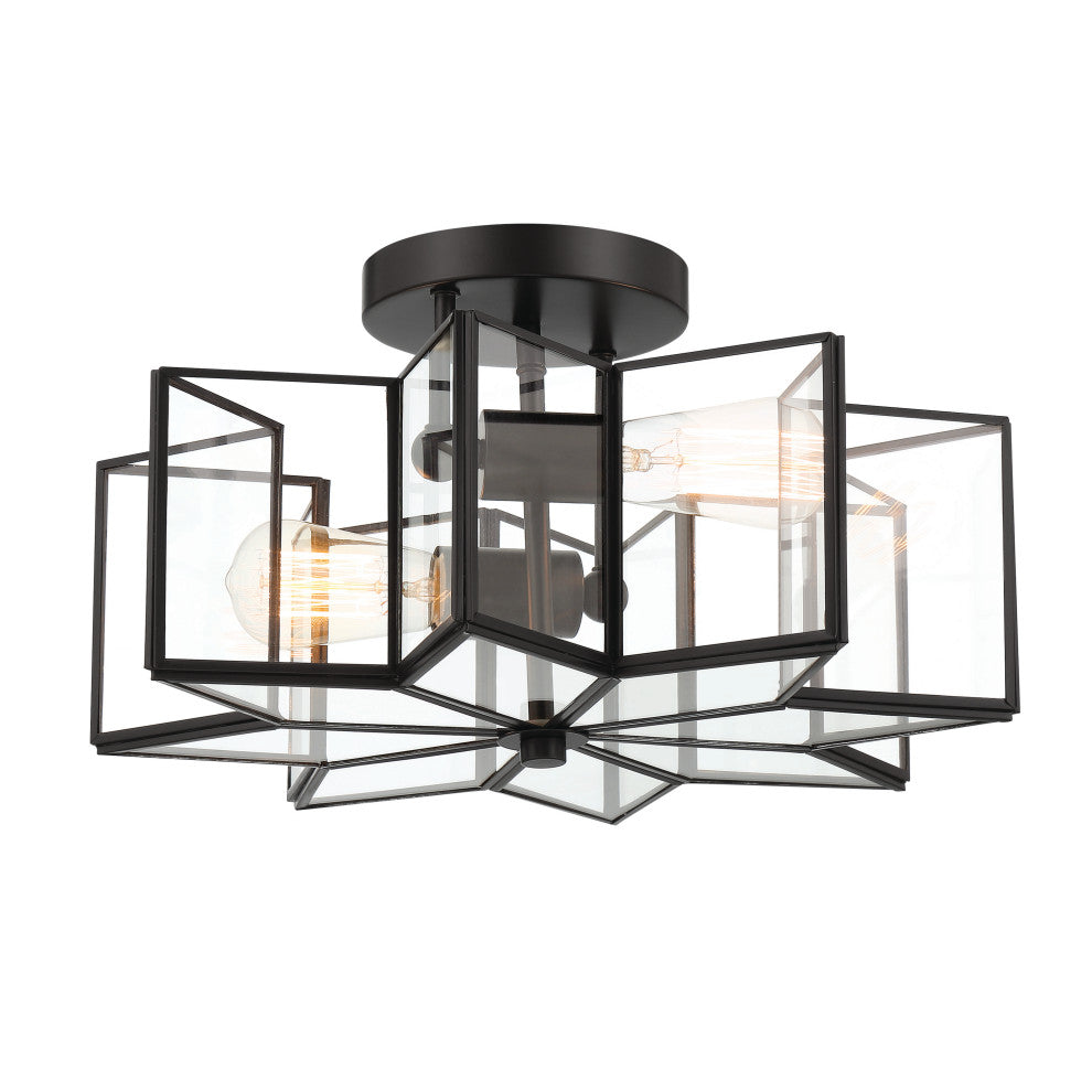 2 Light 16.14'' Unique/Statement Star Semi Flush Mount, Black