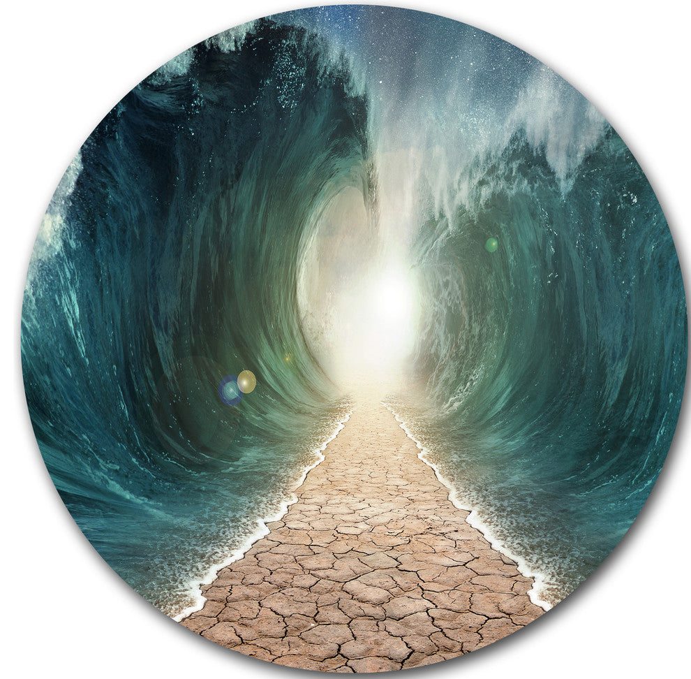 Pathway Through The Parted Seas, Seashore Large Disc Metal Artwork, 36"