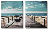 Tranquil Pier Dock Beach Clear Blue Sky Illustration, 2pc, each 24 x 30