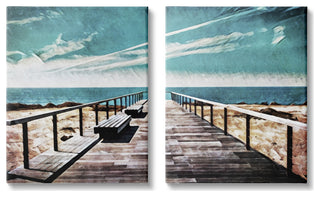 Tranquil Pier Dock Beach Clear Blue Sky Illustration, 2pc, each 24 x 30