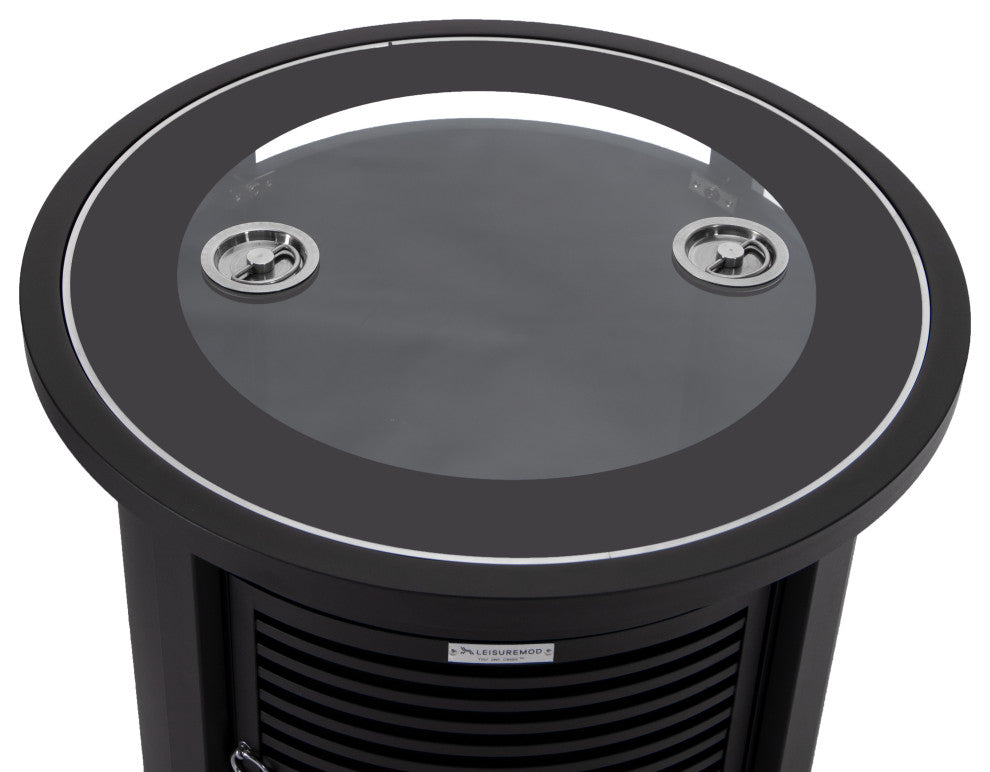 LeisureMod Walbrooke Patio Round Tank Holder With Slats Design, Black