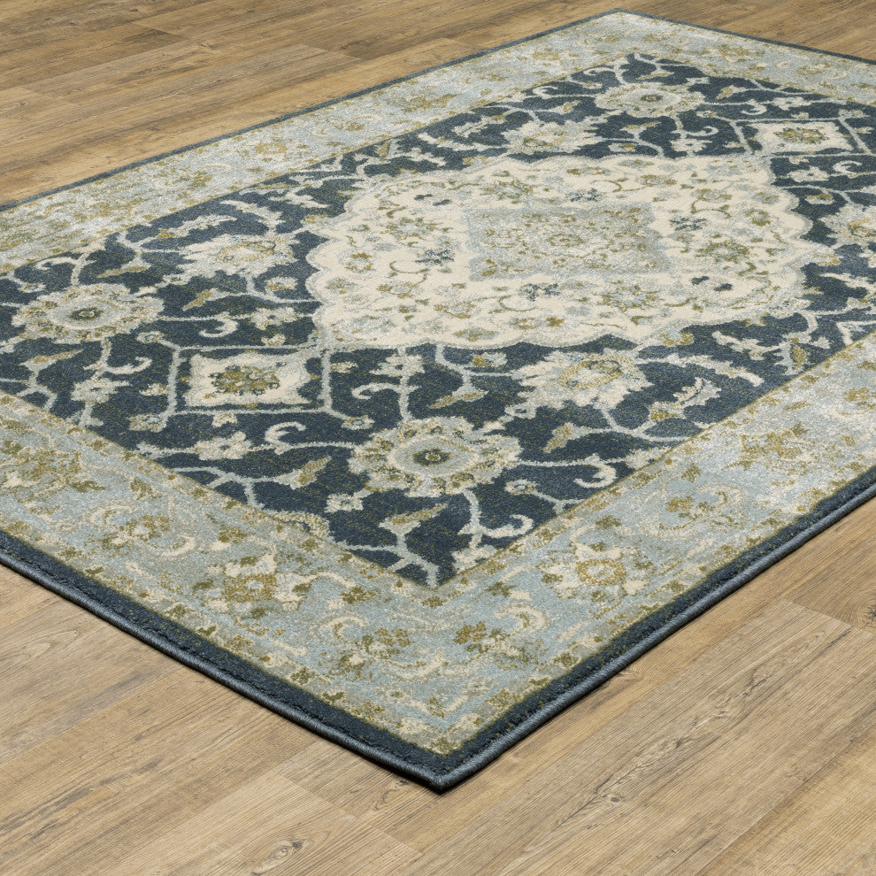 Bastian Center Medallion Teal Blue/ Ivory Indoor Area Rug, Teal, 5'3"x7'3"