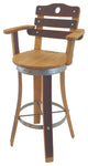 Swivel Top Wine Barrel Bar Stool With Stave Backrest, 30" Sit Height, Inverted Leg Style