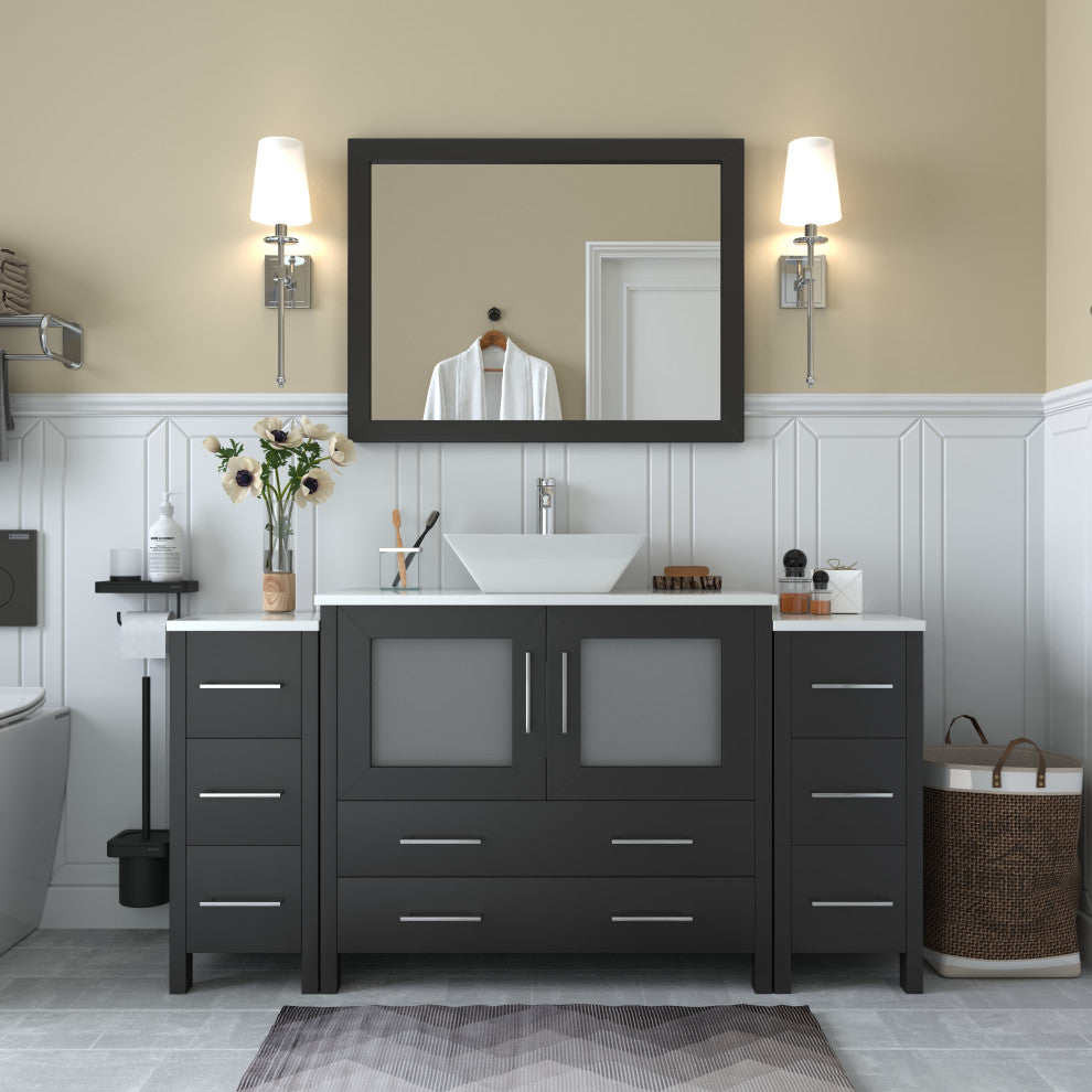 Vanity Art Vanity Set With Vessel Sink, Espresso, 60", Led Sensor-Switch Mirror