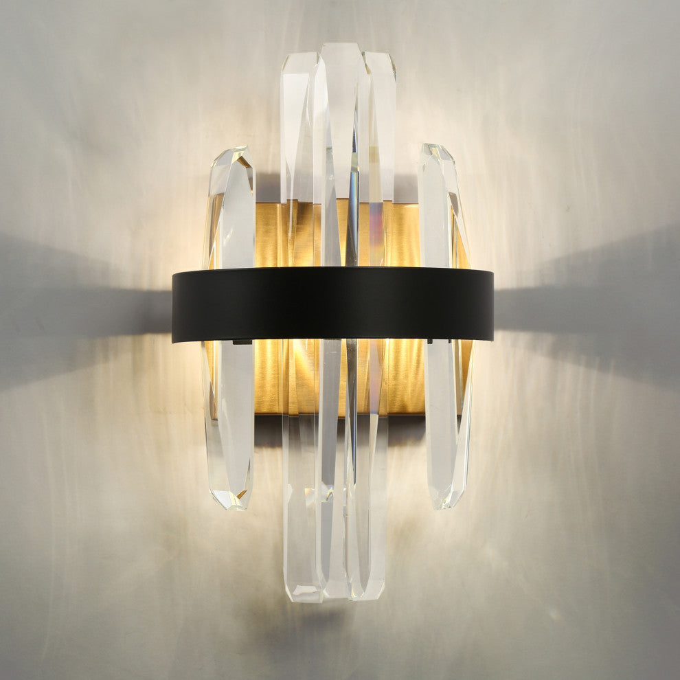 LNC Combrocollia 7" Modern LED Crystal Glass Wall Sconce, Black/Brass