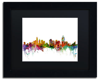 "Cincinnati, Ohio Skyline" Matted Framed Canvas Art by Michael Tompsett