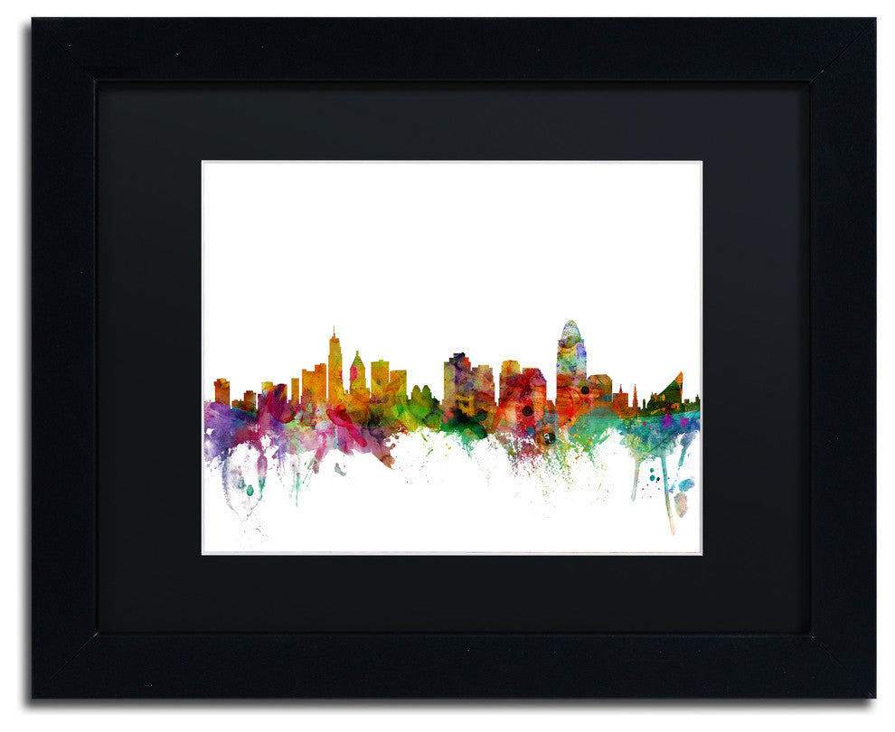 "Cincinnati, Ohio Skyline" Matted Framed Canvas Art by Michael Tompsett