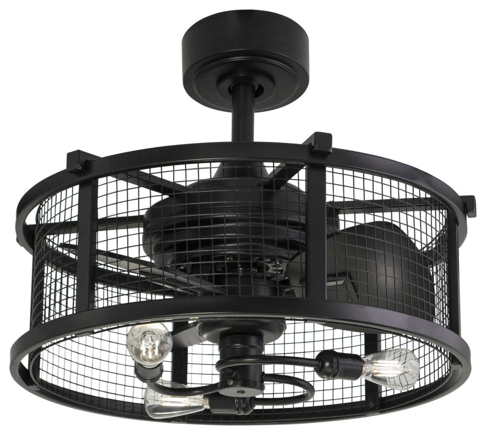 Humboldt Farmhouse Cage Ceiling Fan With LED Light Kit Remote, Black