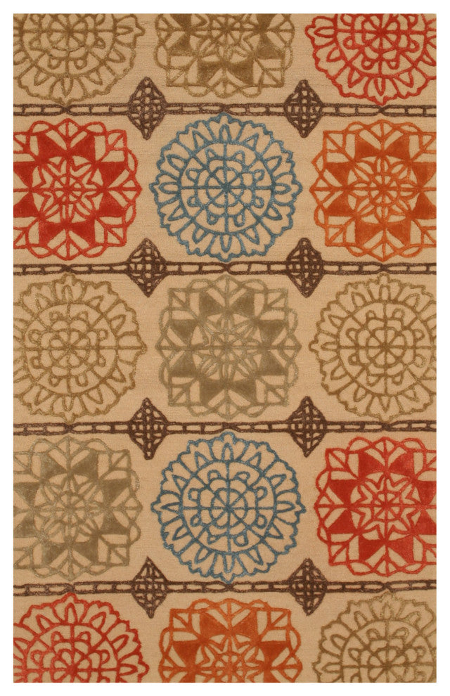 Hand-tufted Wool Beige Transitional Geometric Matrix Rug, 8'9 X 11'9