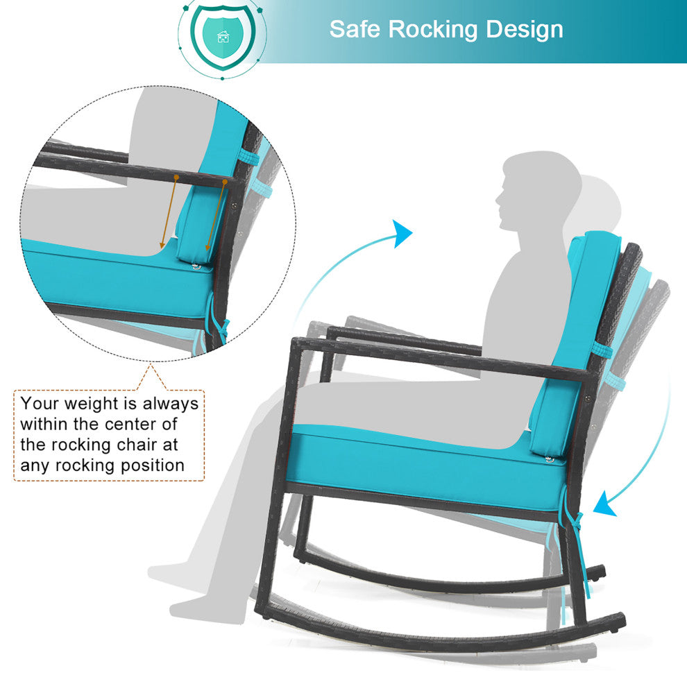 Costway Patio Rattan Rocker Chair Glider Rocking Chair Cushion Lawn Turquoise