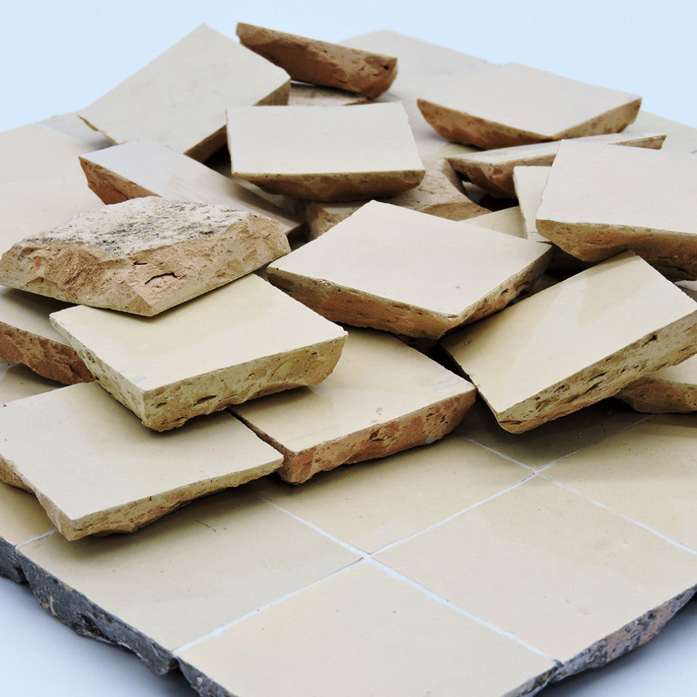 Moroccan Handmade Mosaic Tiles 12"x12" Cream Solid Color