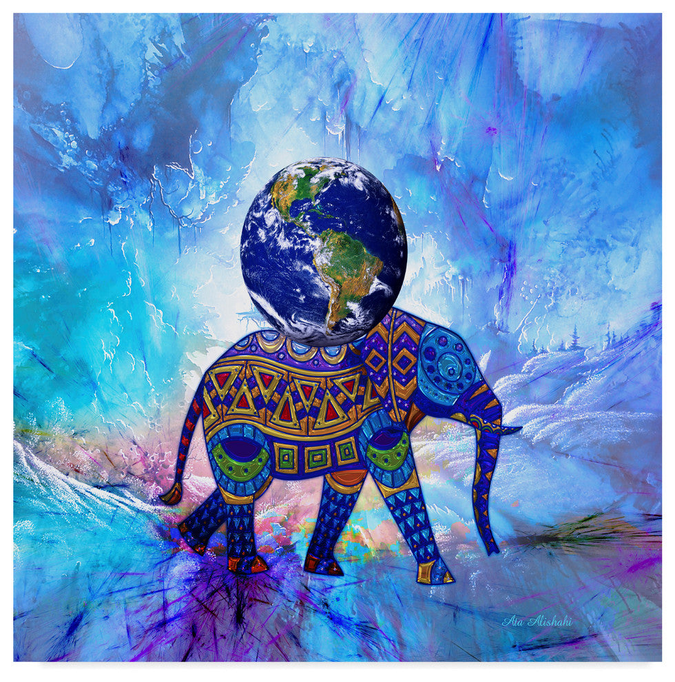 "Earth On Elephant" by Ata Alishahi, Canvas Art, 35"x35"