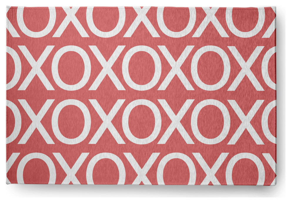 Hugs and Kisses Valentines Chenille Rug, Coral, 4'x6'