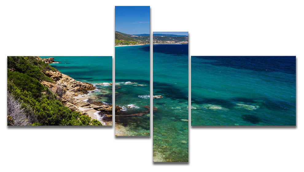 Beautiful Greek Beach of Sea, Seashore Canvas Art Print, 60"x32", 4 panels