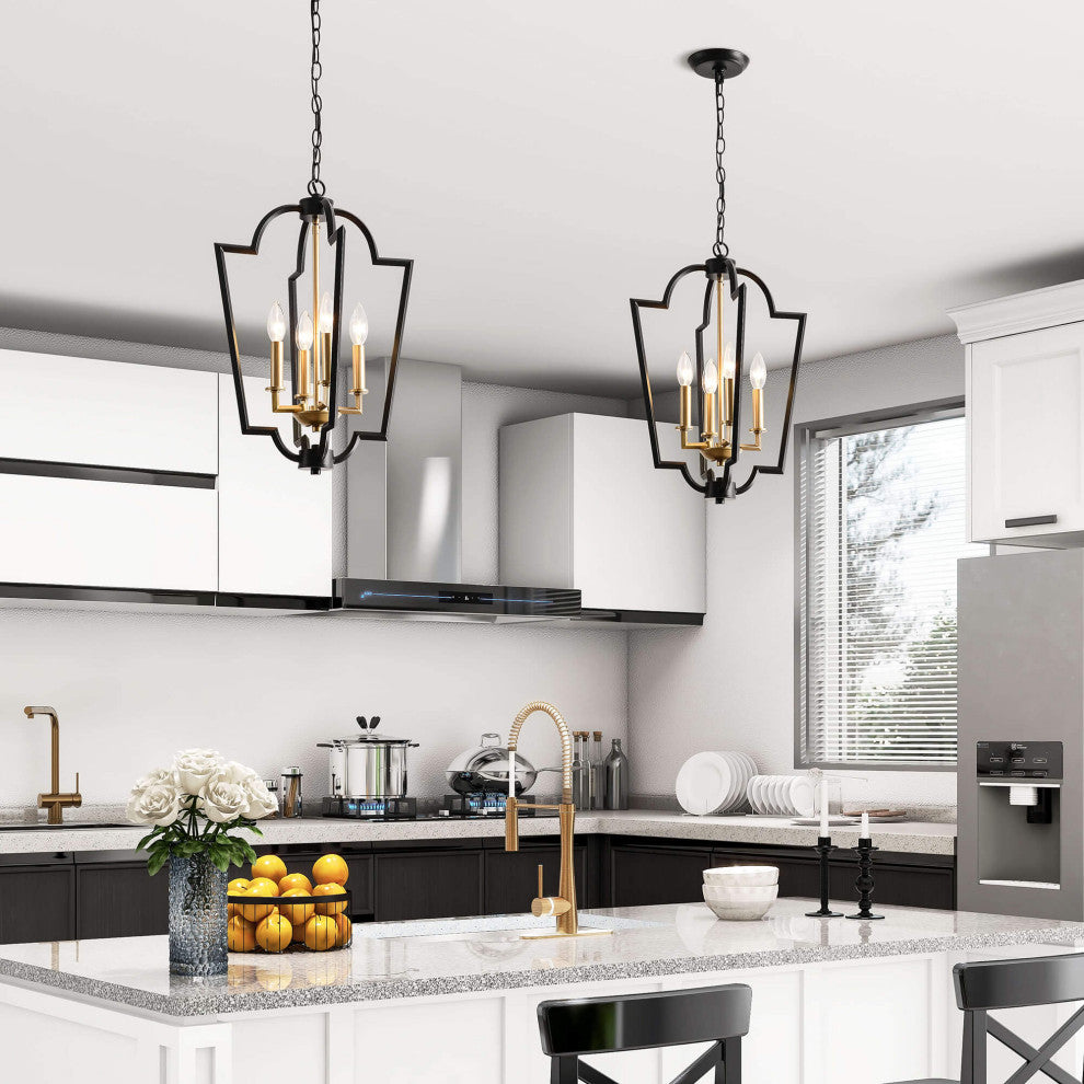 Iris Black and Light Gold With Bronze Lantern Chandelier