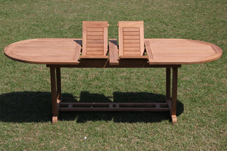 13-Piece Outdoor Teak Dining: 117" Masc Oval Table, 12 Celo Stacking Arm Chairs