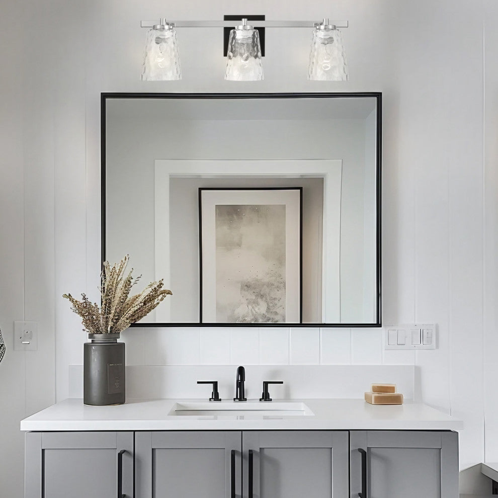 3-Light Modern Brushed Nickel Wall Sconce Vanity Light With Crystal Lampshade