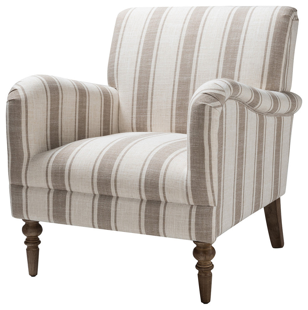 Mid-century Stripe Armchair With Wing Back, Tan