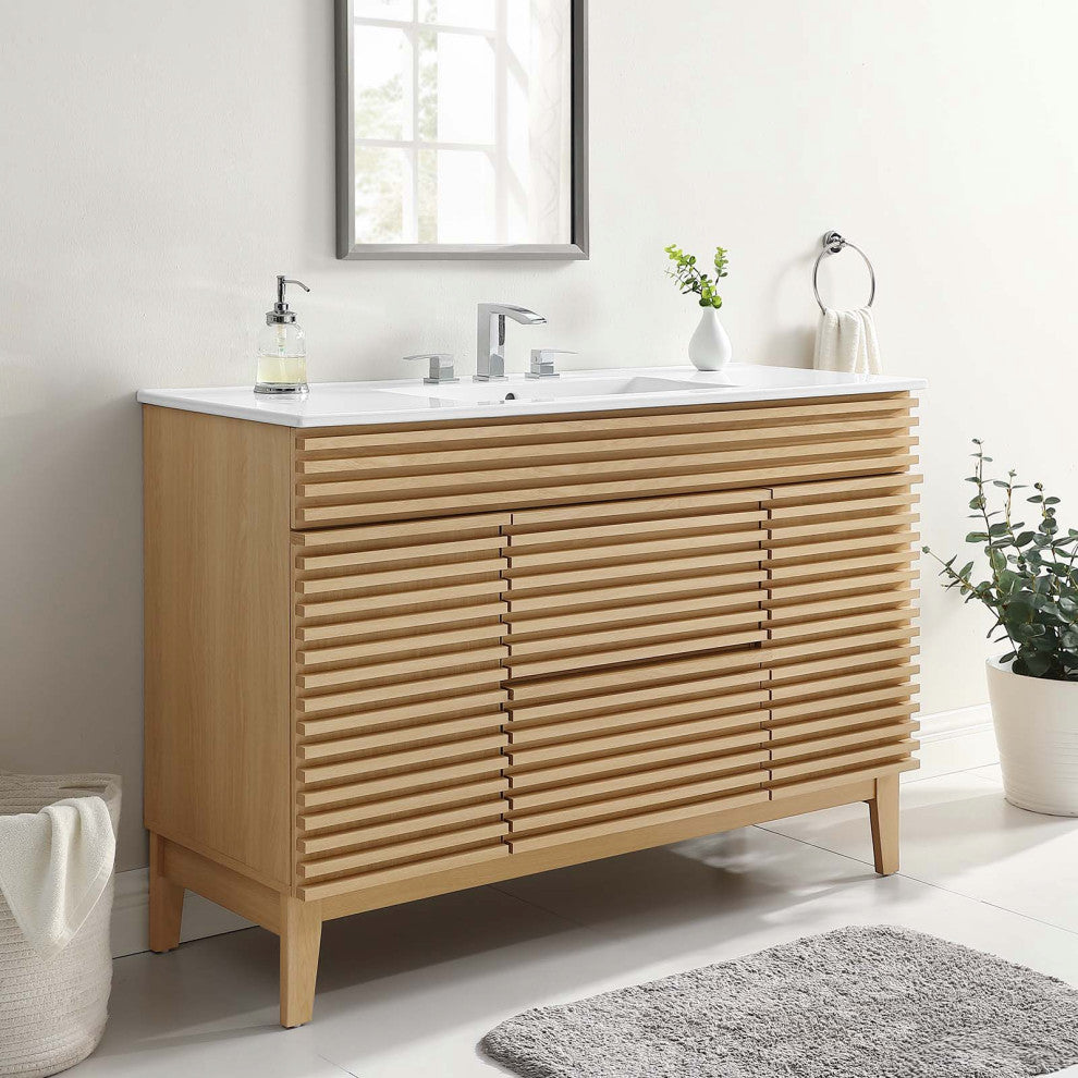 Render 48" Single Sink Bathroom Vanity, Oak White