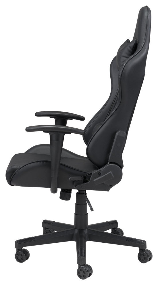 Computer Gaming Chair, Faux Vinyl Leather, Steel, Black, Home Business Office