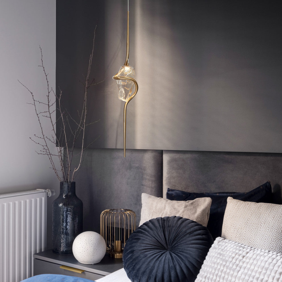 LNC Chrysanthemum 1-Light 5.1" Modern Unique Gold LED Pendant Light, Gold