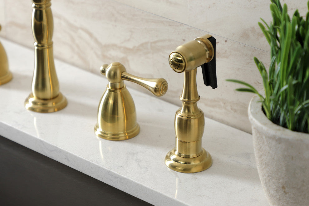 Kingston Brass KB1797BLBS Widespread Kitchen Faucet, Brass Sprayer