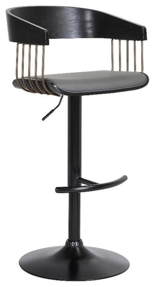 Armen Living Larisa 33" Adjustable Faux Leather & Wood Bar Stool in Gray