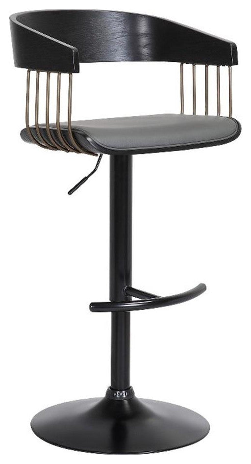 Armen Living Larisa 33" Adjustable Faux Leather & Wood Bar Stool in Gray