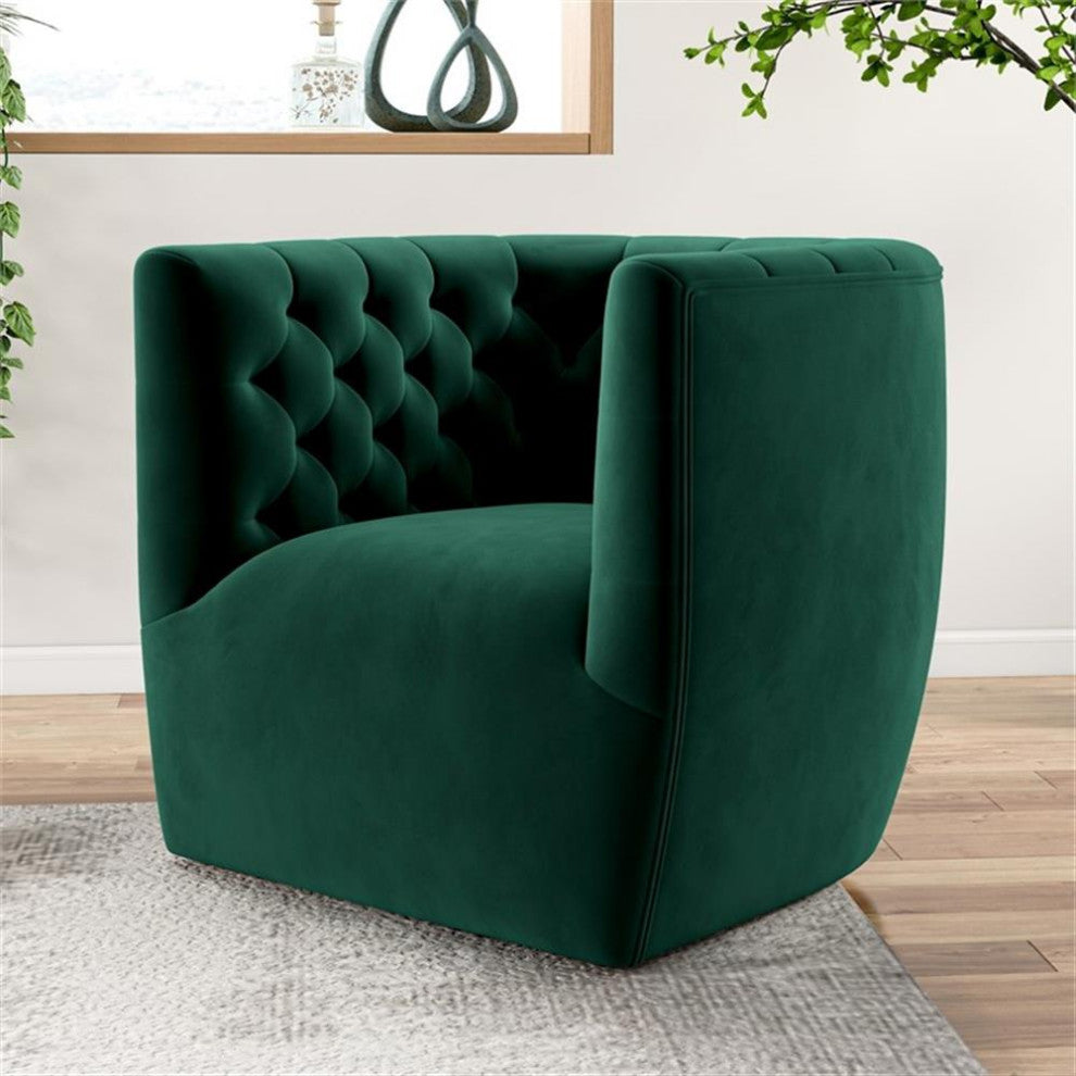 Rose Mid-Century Modern Tufted Back Velvet Swivel Chair  in Green