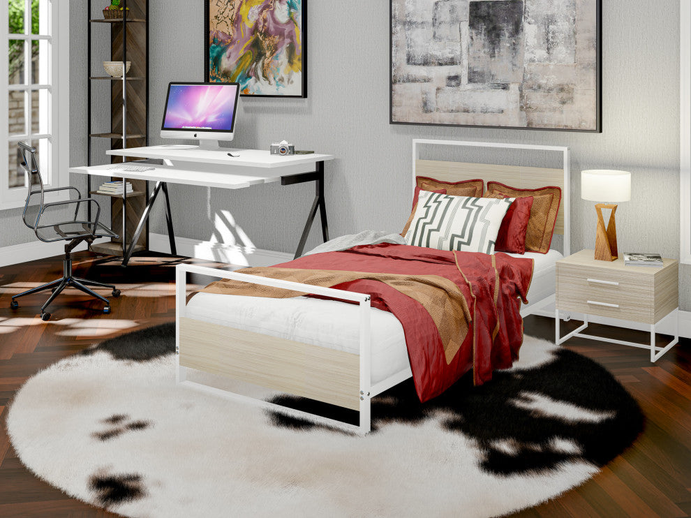 Erie Wood Bed Frame, 4 Wood Legs, Powder Coating White